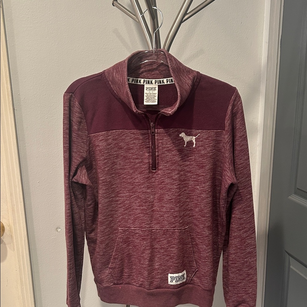 PINK Victoria's Secret Burgundy 3/4 Zip-Up Sweatshirt.